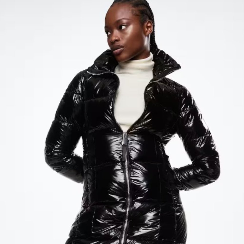 Mango Quilted Medium Shiny Patent Long Puffer Coat